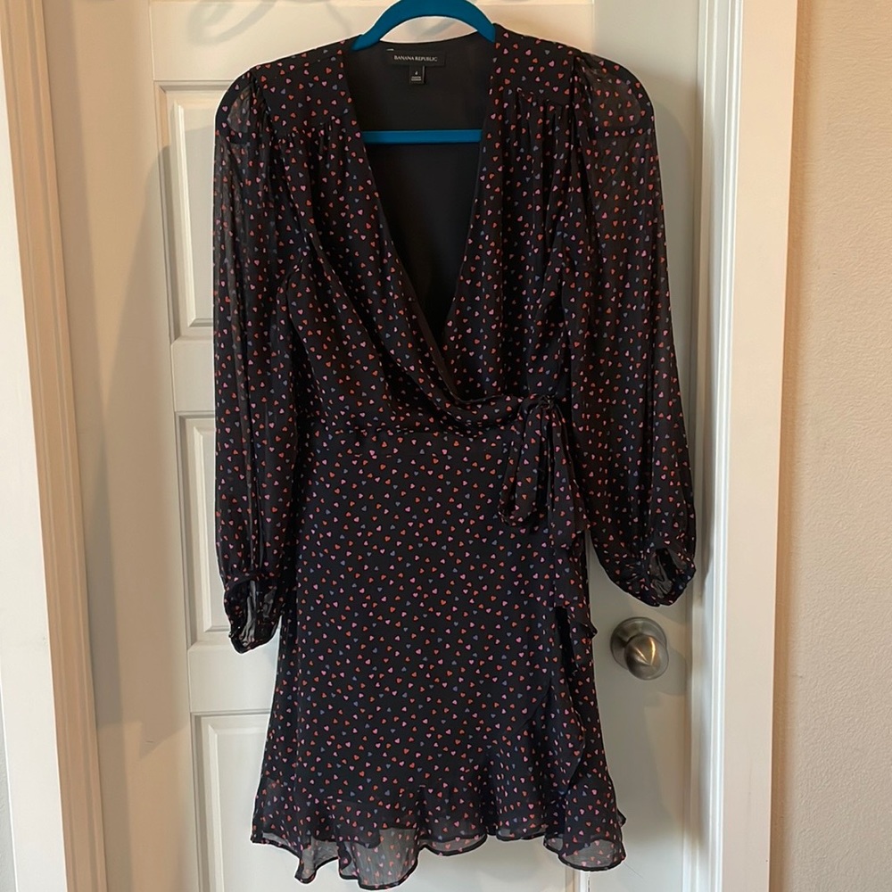 Ruffle-Wrap Dress in Black Heart Print